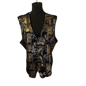Zeroyaa black and gold metallic floral vest size XL new with tags